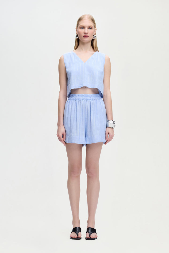 Striped Linen Blend Shorts