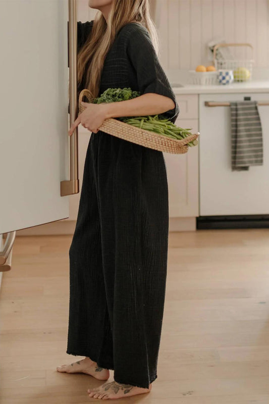 Crinkle Black Palazzo Pants