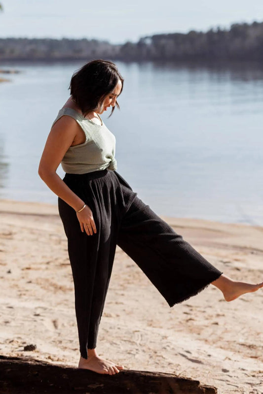 Crinkle Black Palazzo Pants