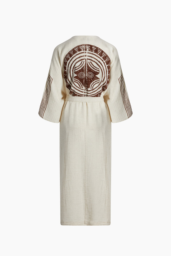 Crinkle Brown Printed Kimono