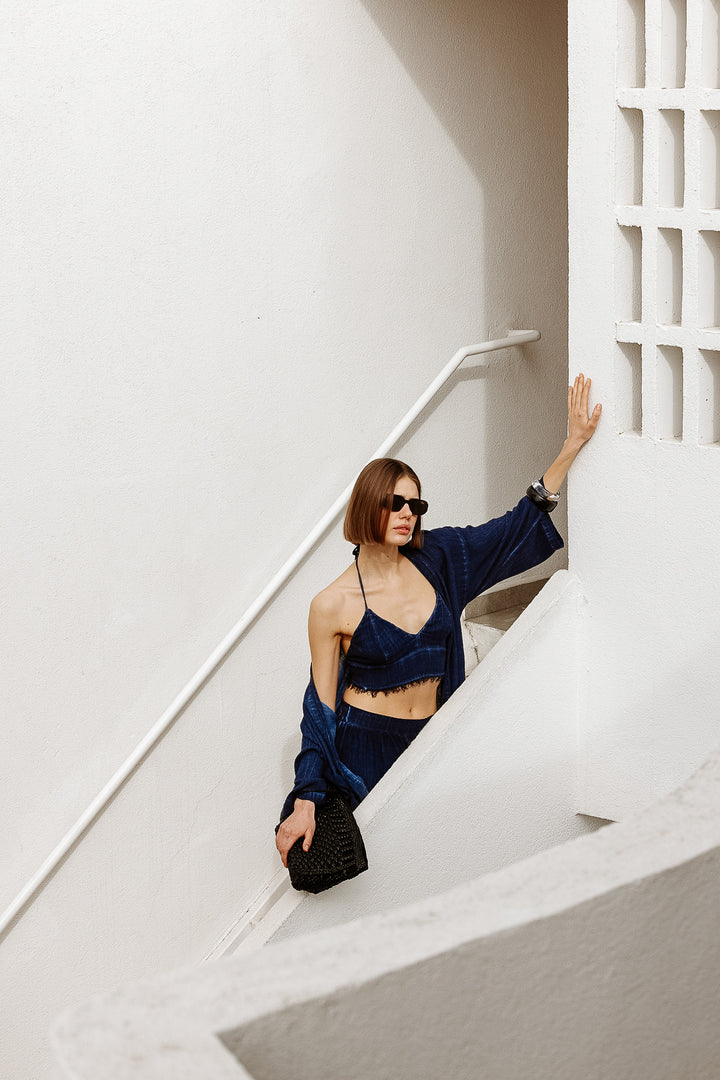 Linen Navy Bra