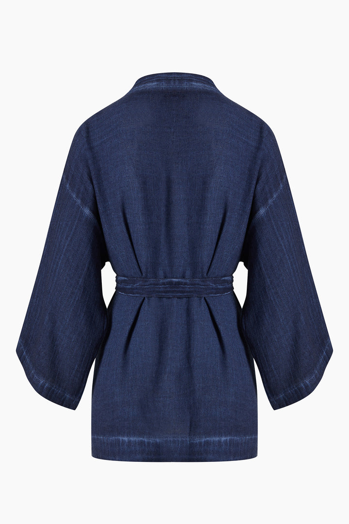 Linen Navy Short Kimono