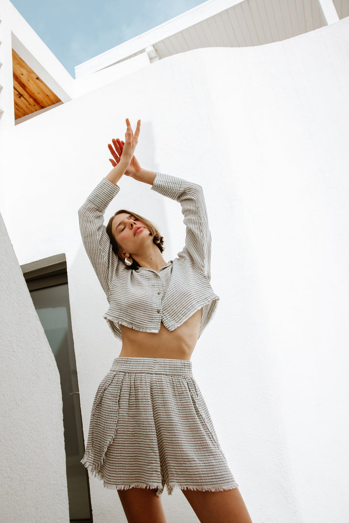 Striped Lyocell Mini Shorts