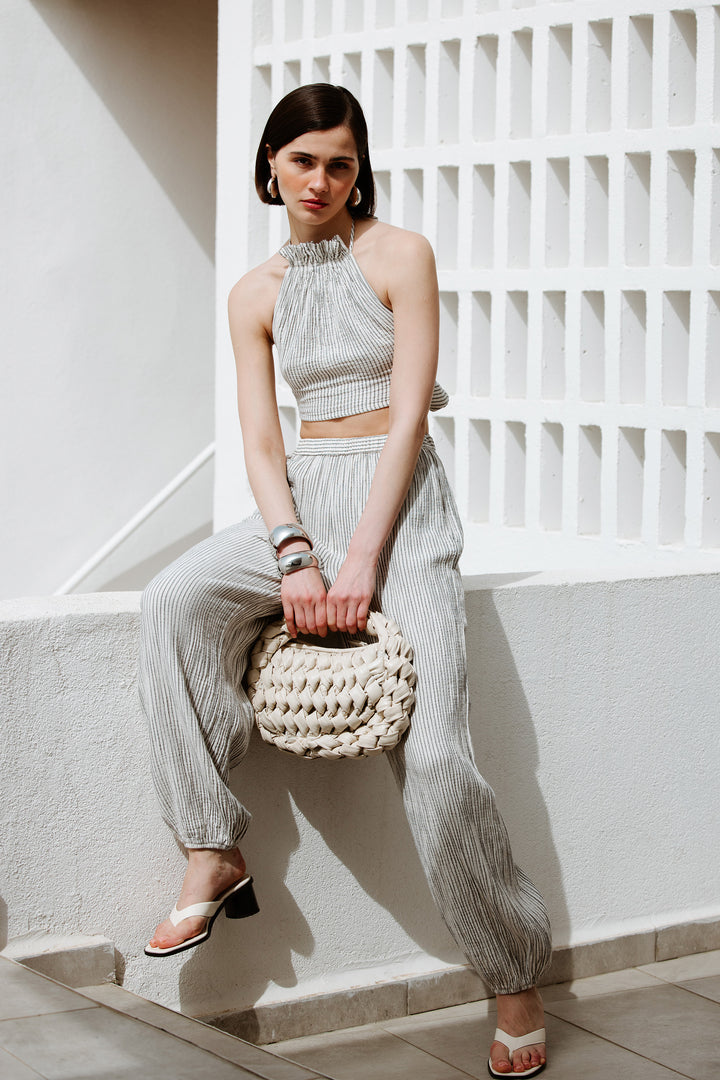 Striped Linen Jogger Pants