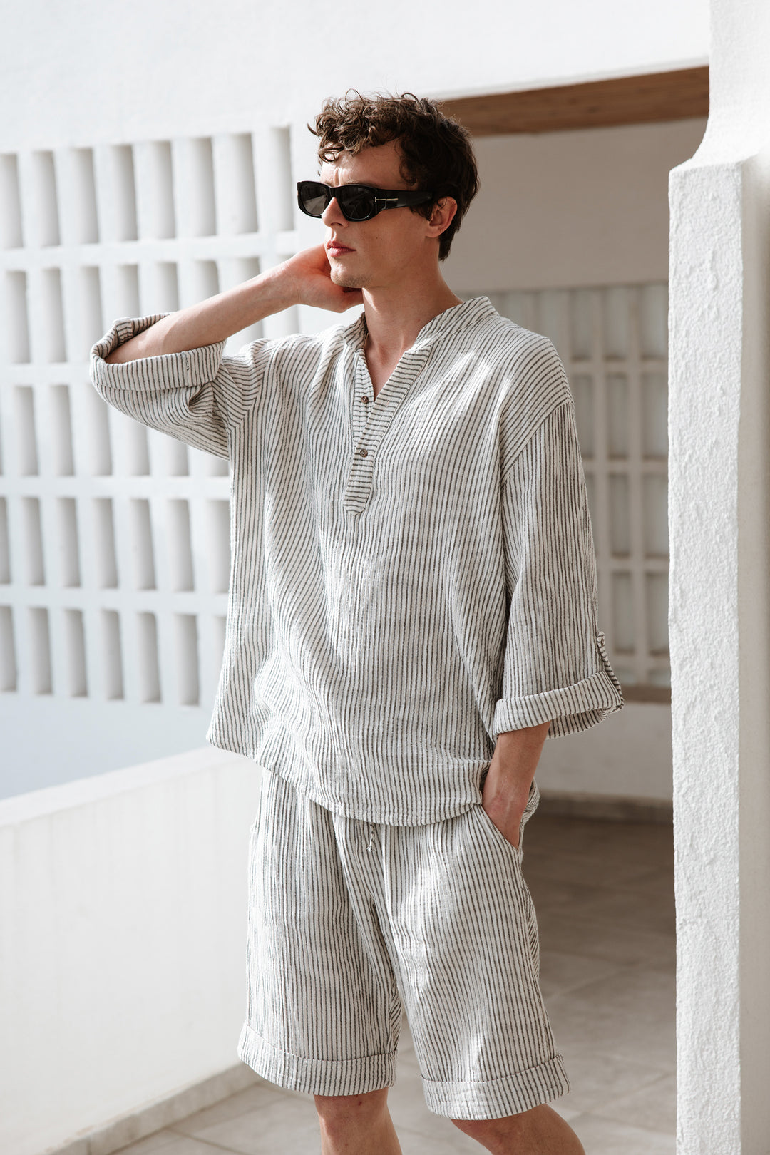 Men's Striped Linen Short