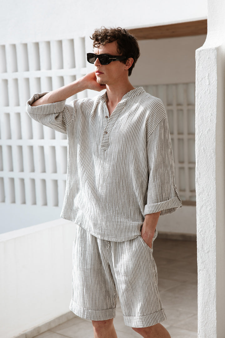 Men's Striped Linen Short