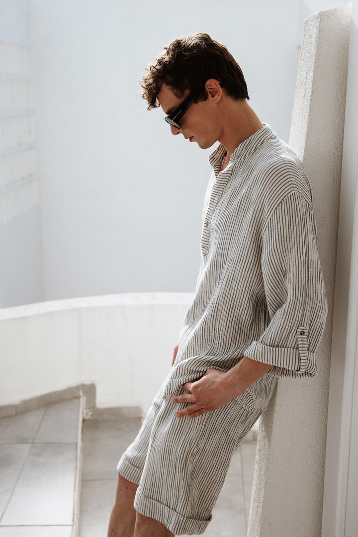 Men's Striped Linen Short