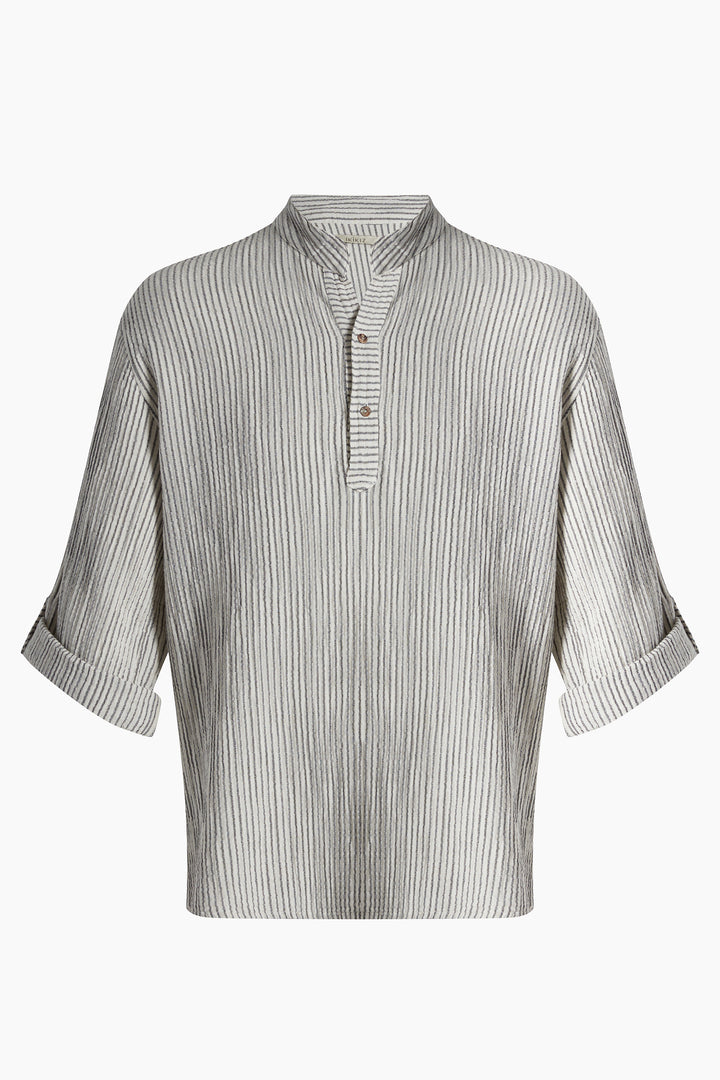 Unisex Crinkle Striped Linen Shirt