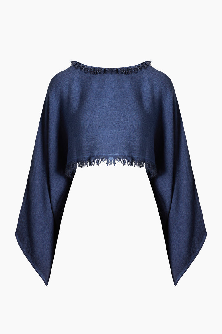 Linen Navy Crop Blouse