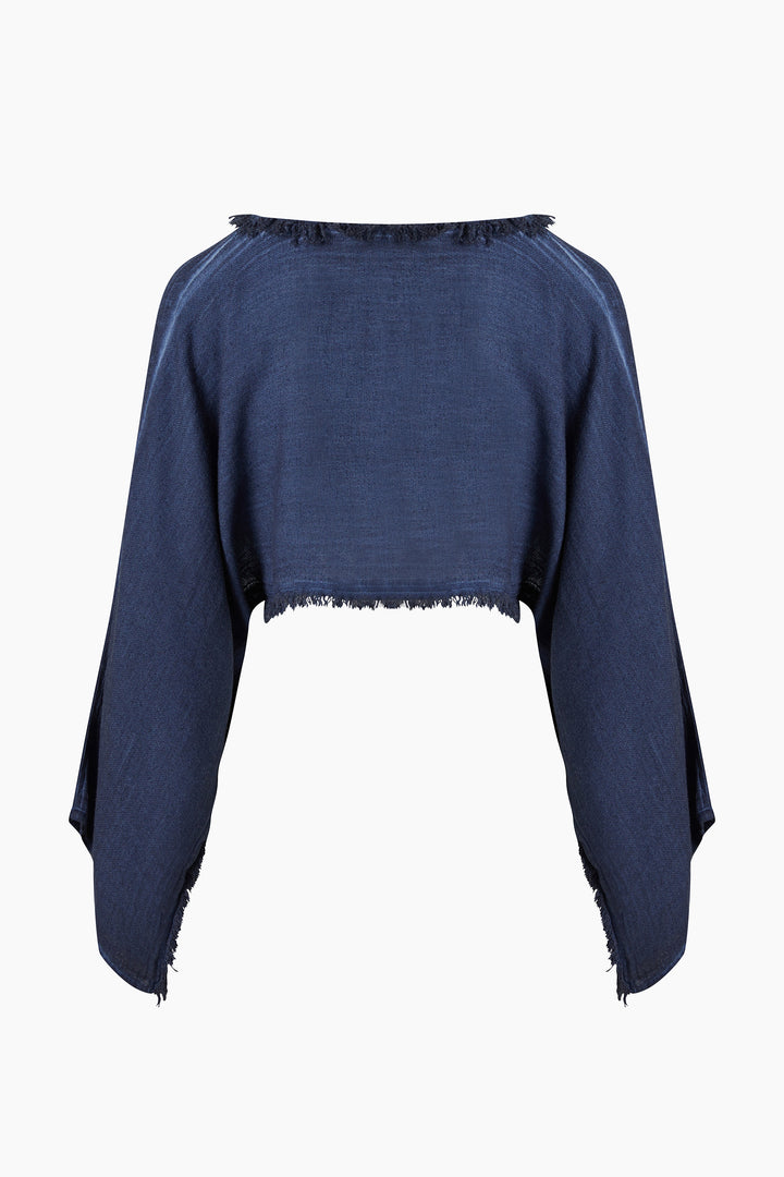 Linen Navy Crop Blouse