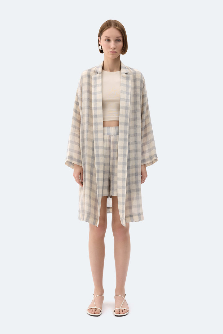 Grey Plaid Kimono-Style Jacket