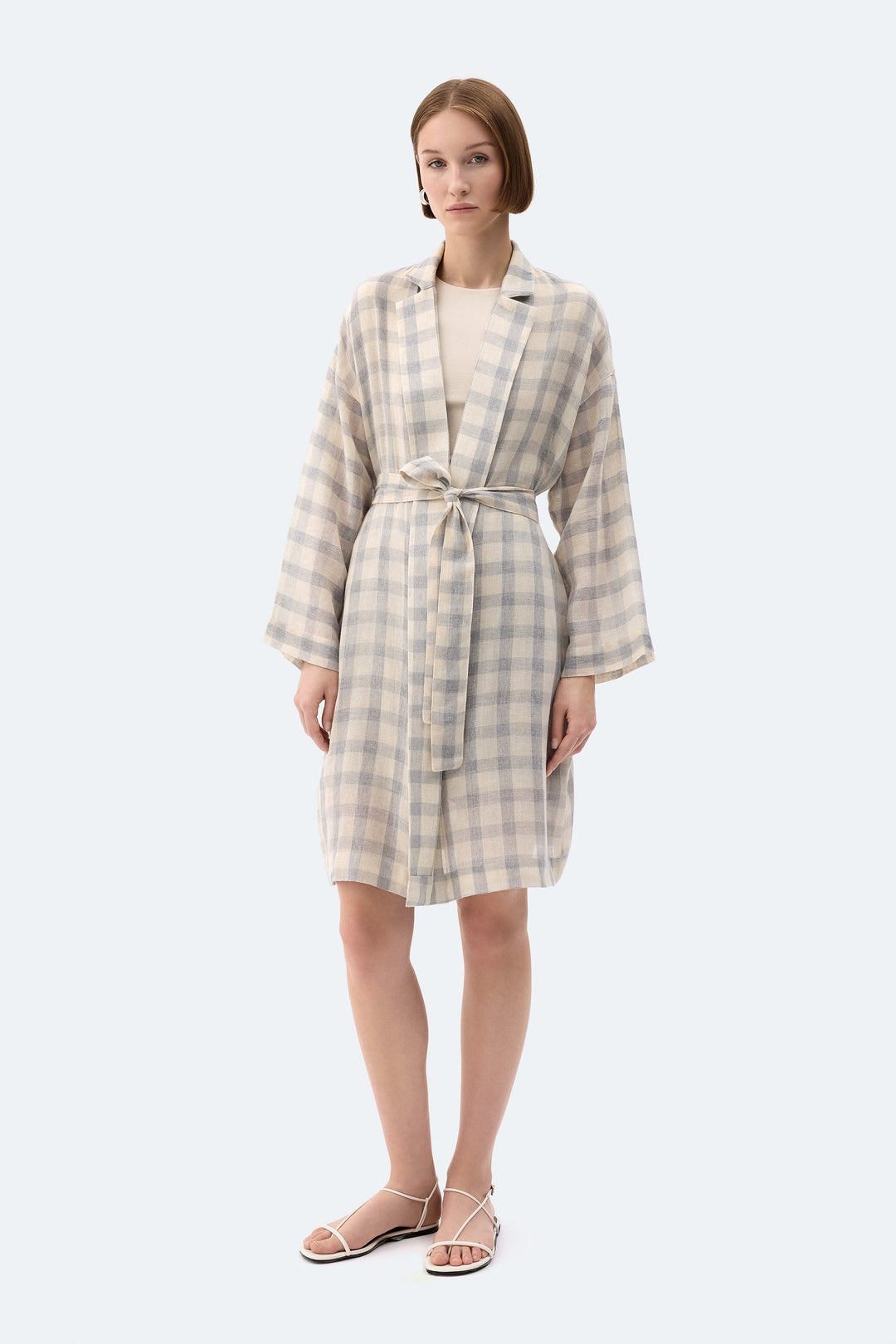 Grey Plaid Kimono-Style Jacket