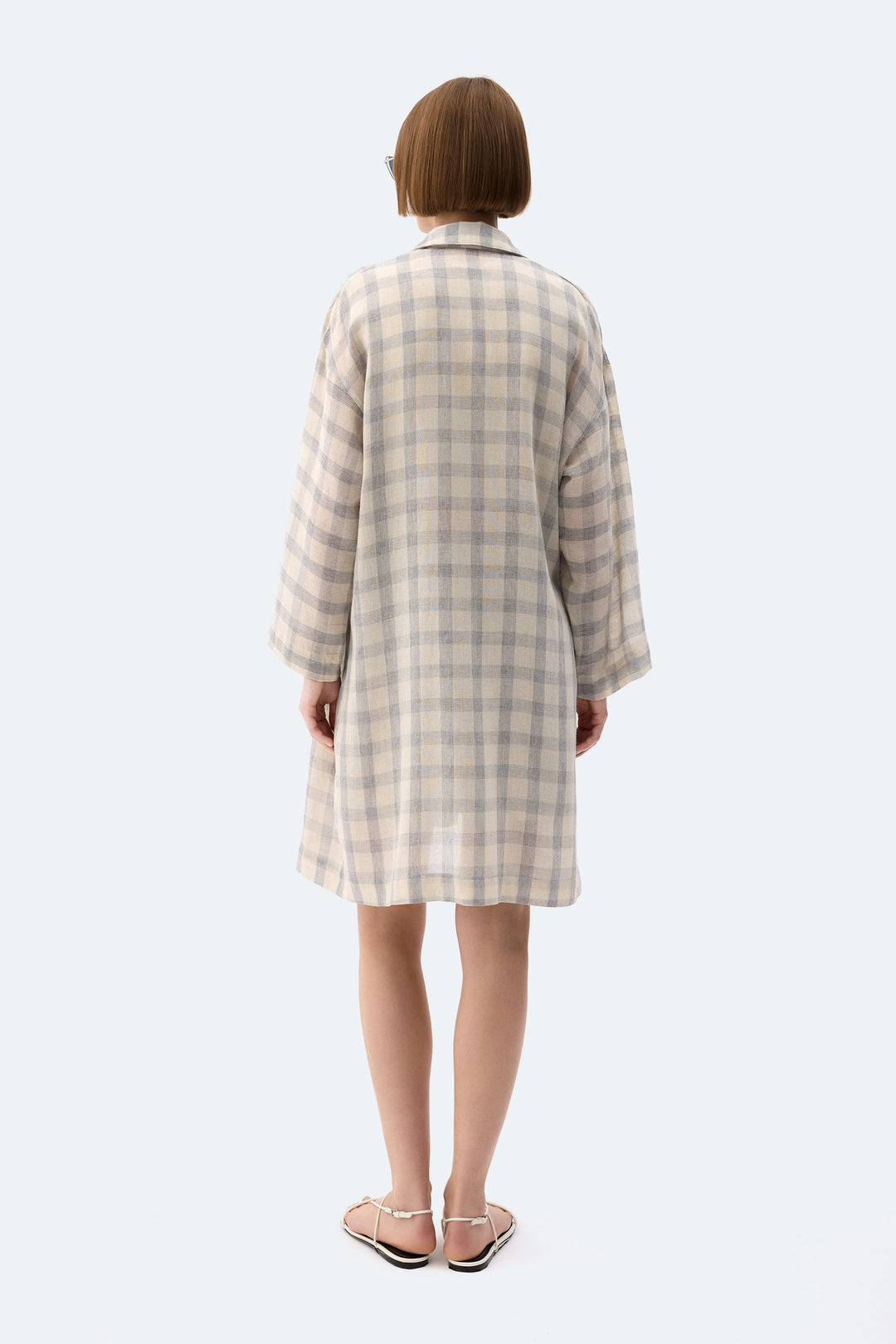 Grey Plaid Kimono-Style Jacket