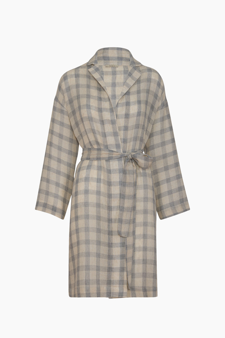Grey Plaid Kimono-Style Jacket