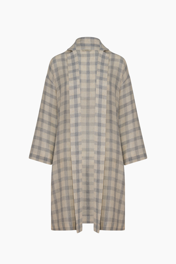 Grey Plaid Kimono-Style Jacket