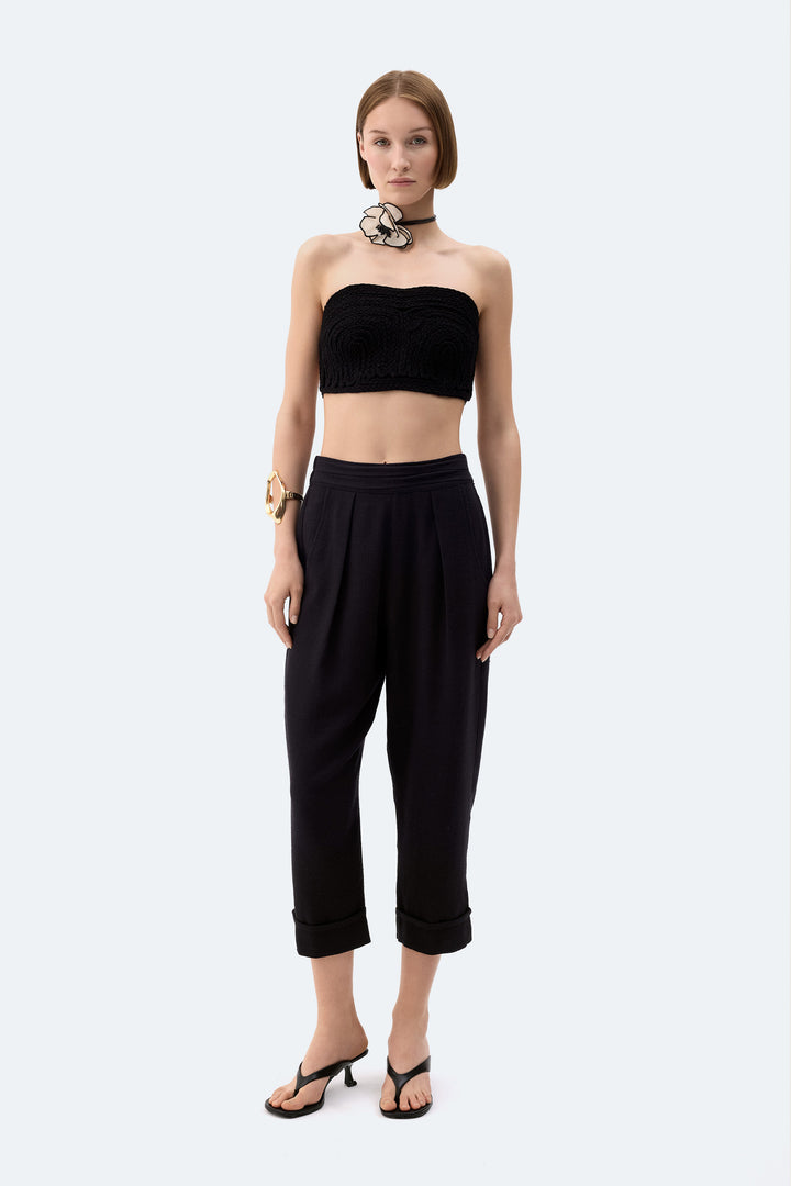 Black Linen Textured Top