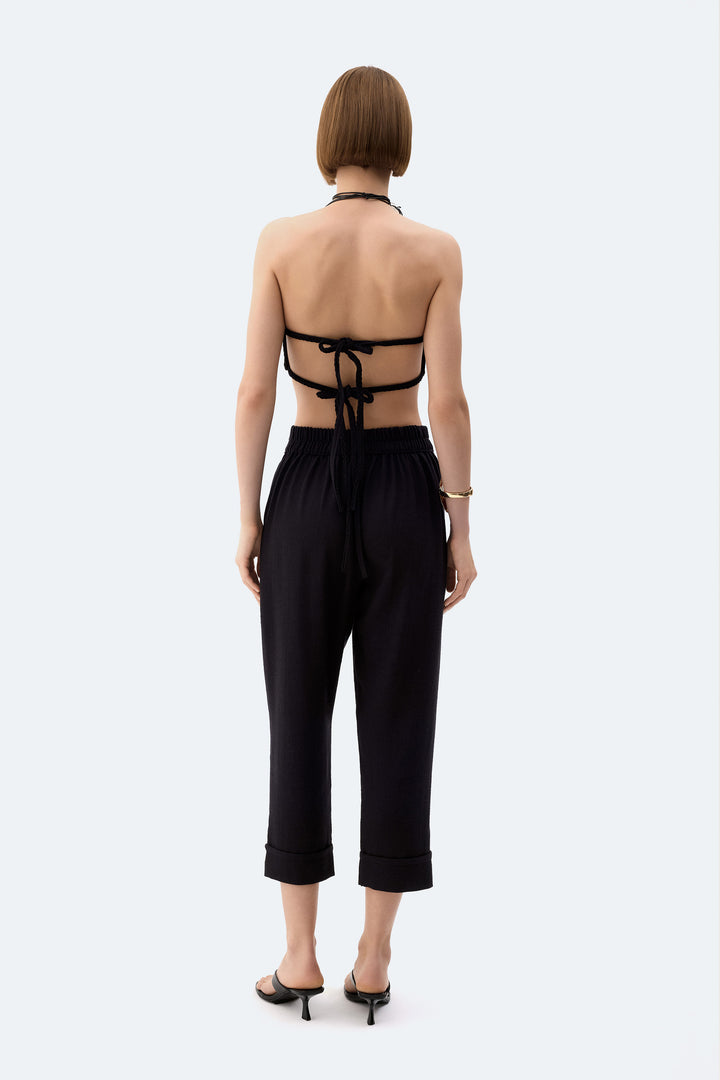 Black Linen Textured Top
