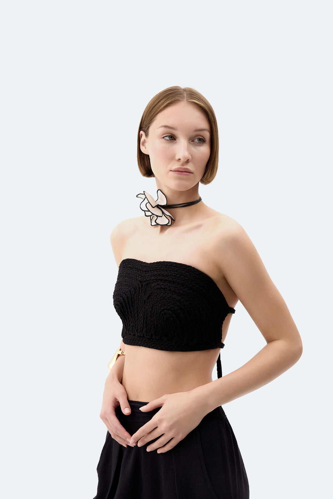Black Linen Textured Top
