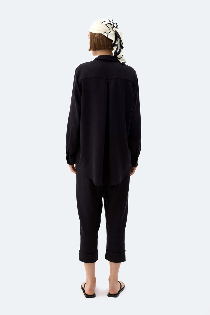 Black Linen Oversized Shirt
