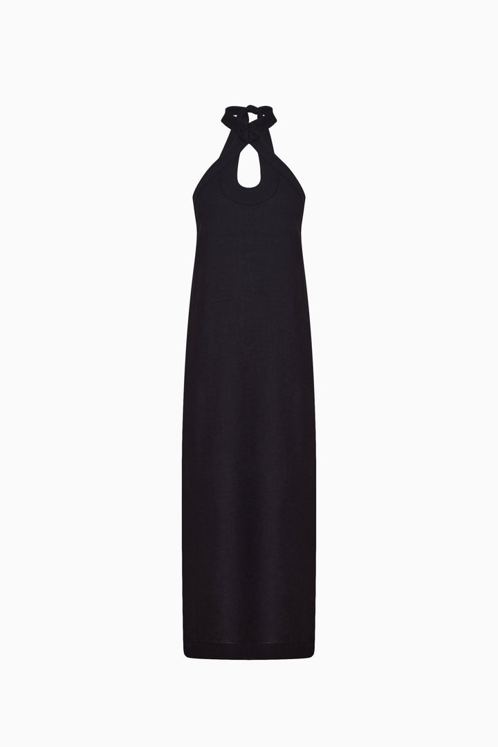 Black Linen Halter Neck Dress
