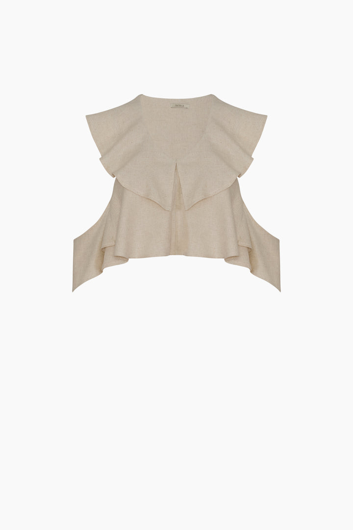 Natural Linen Ruffled Blouse