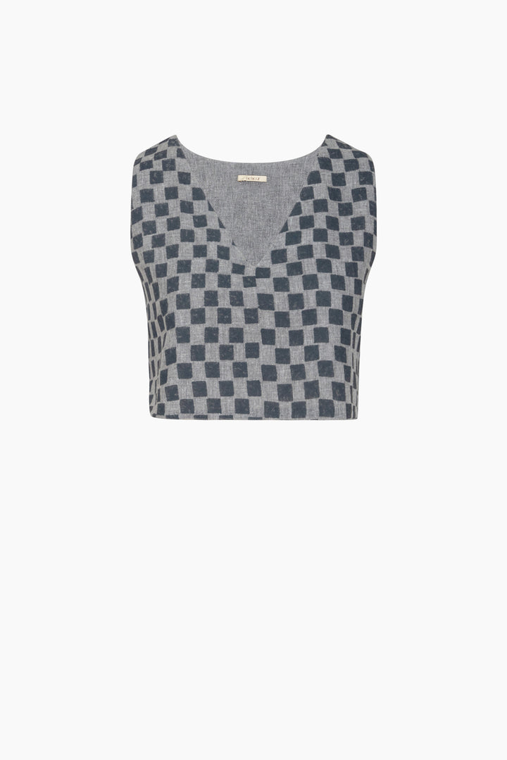 Grey Checkered Crop Top