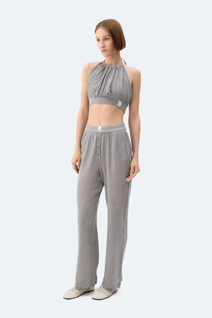 Gray Crinkle Crop Top