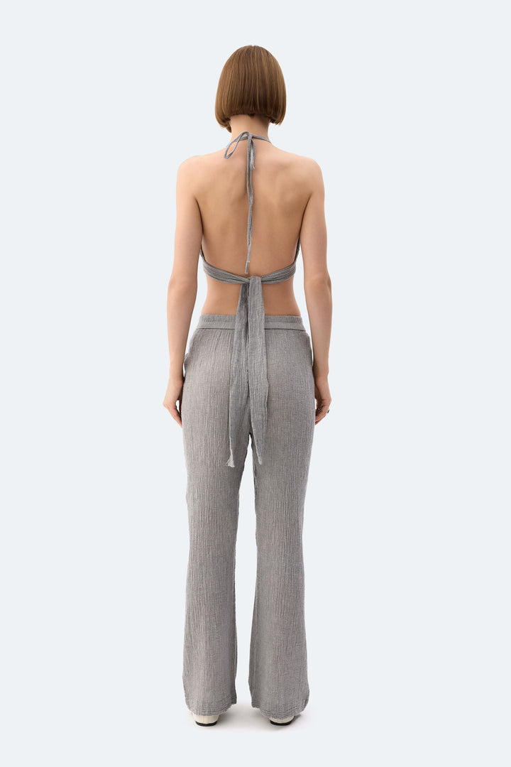 Gray Crinkle Crop Top