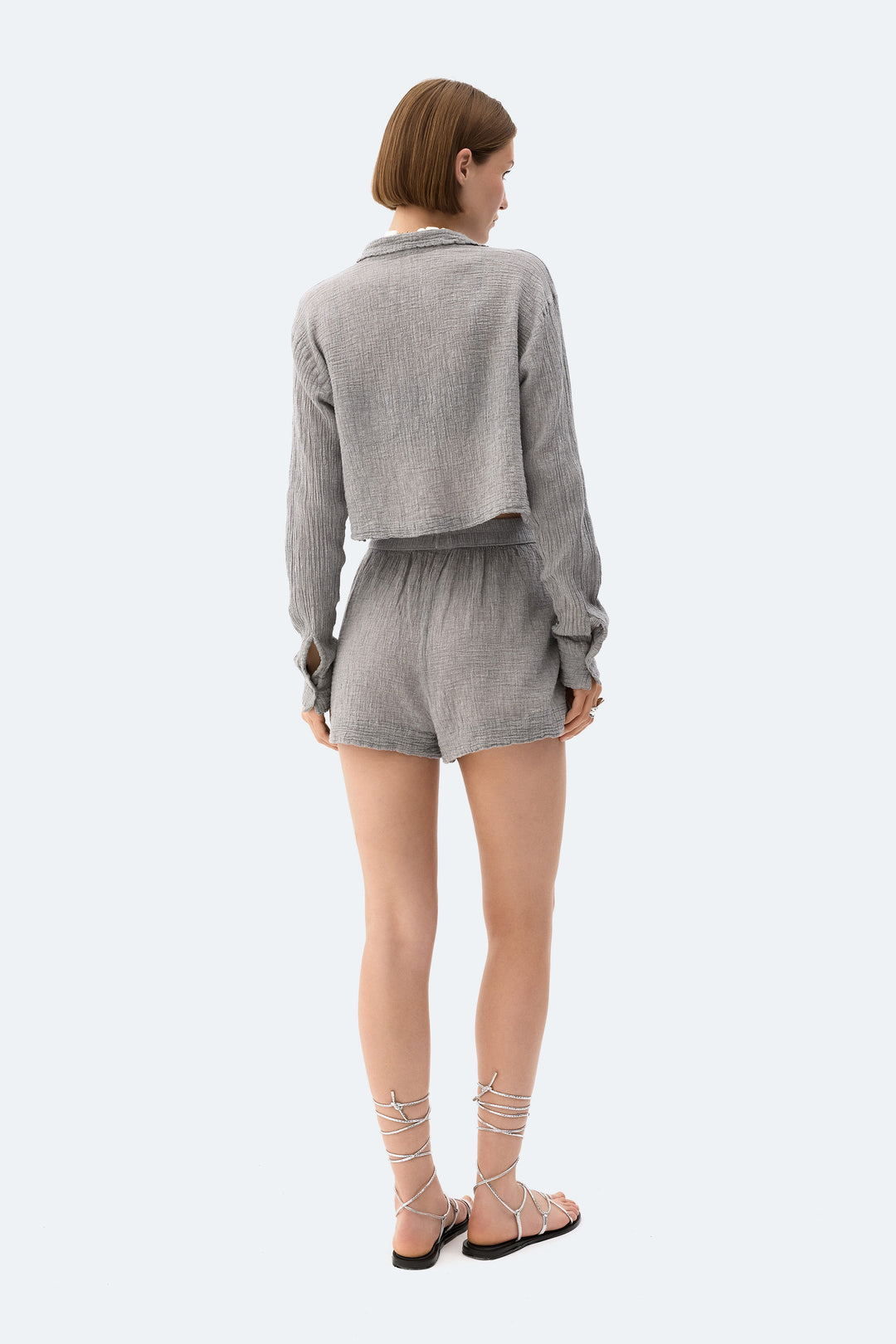 Gray Crinkle Crop Shirt