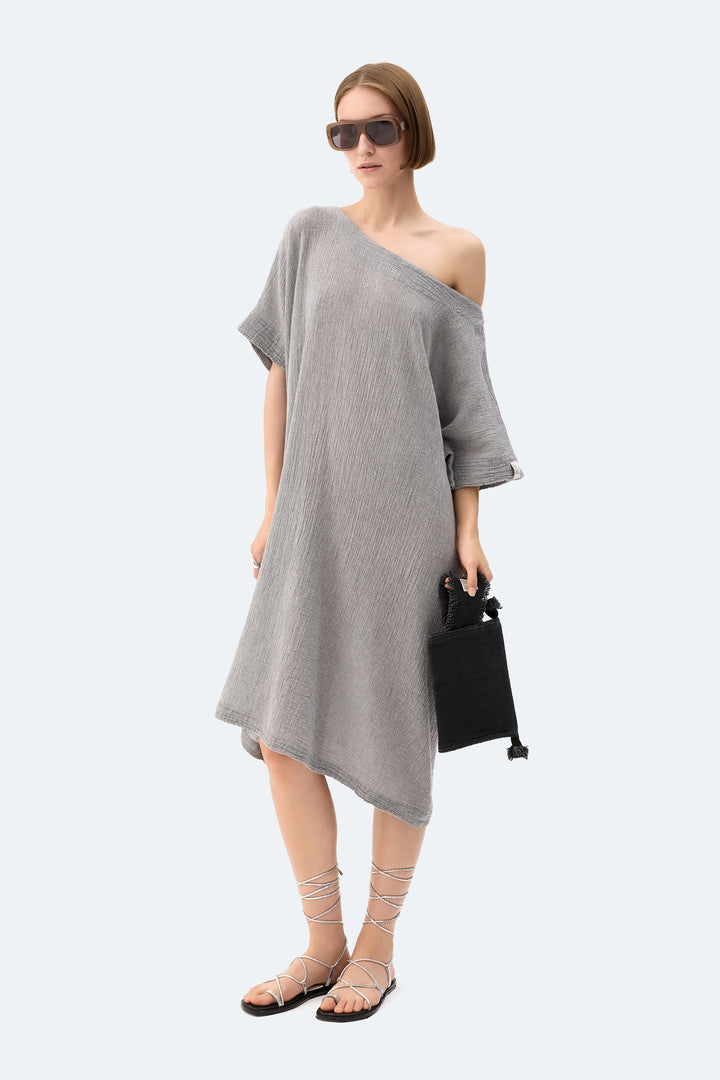 Gray Crinkle Balloon Dress