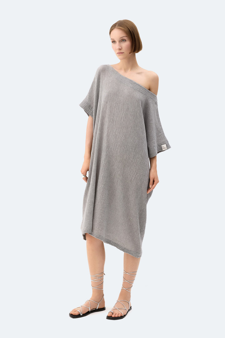 Gray Crinkle Balloon Dress
