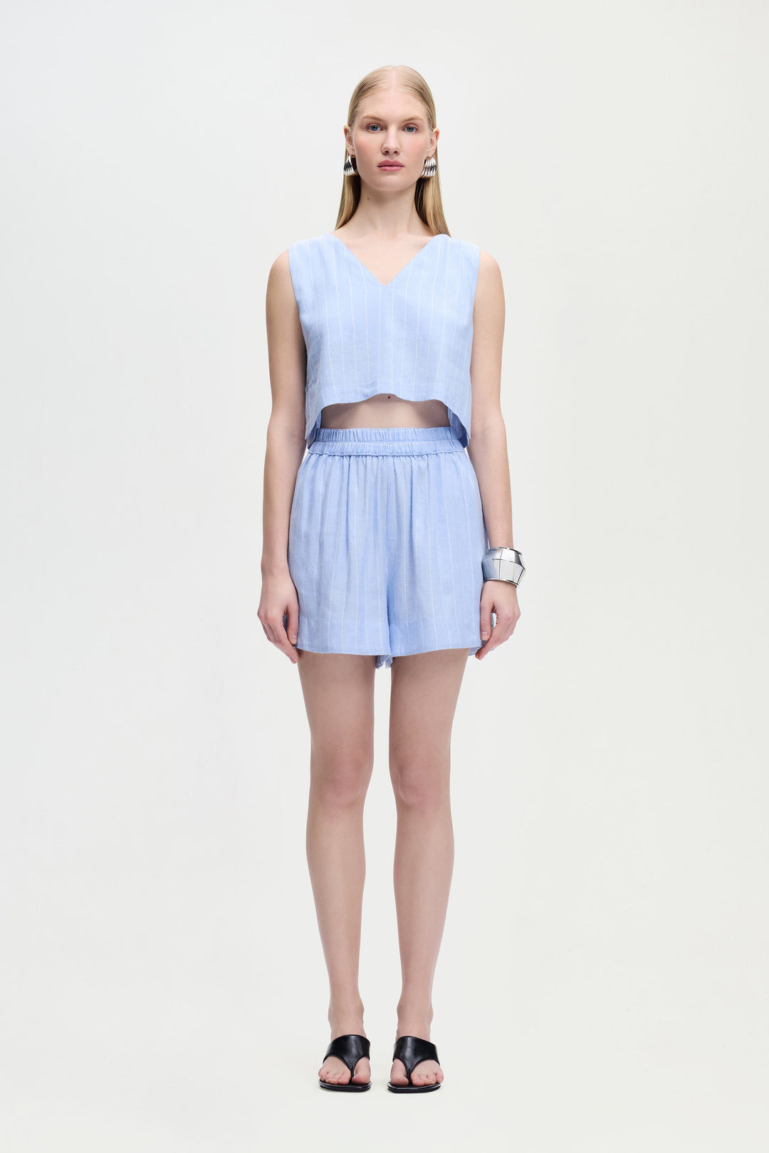 Striped Linen Blend Shorts