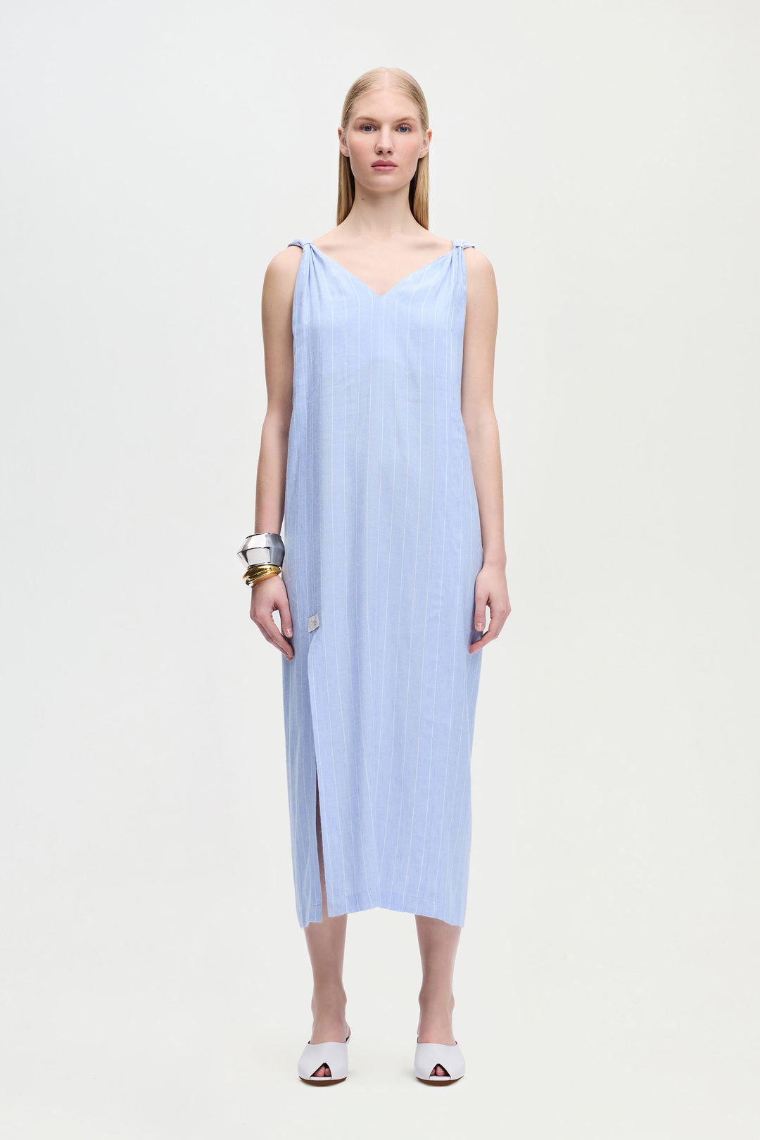 Striped Linen Blend Strappy Dress