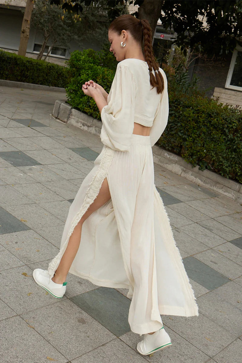 طقم بنطلون كتان مجعد