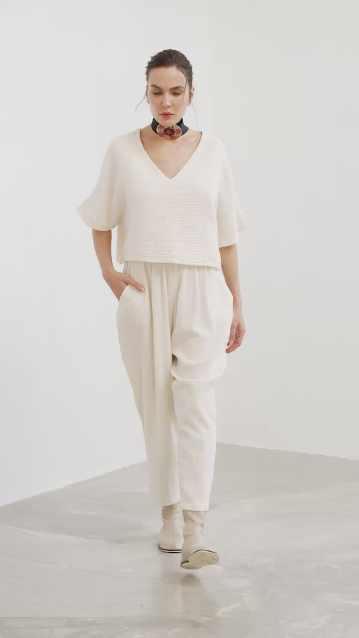 بنطال مجعد فضفاض